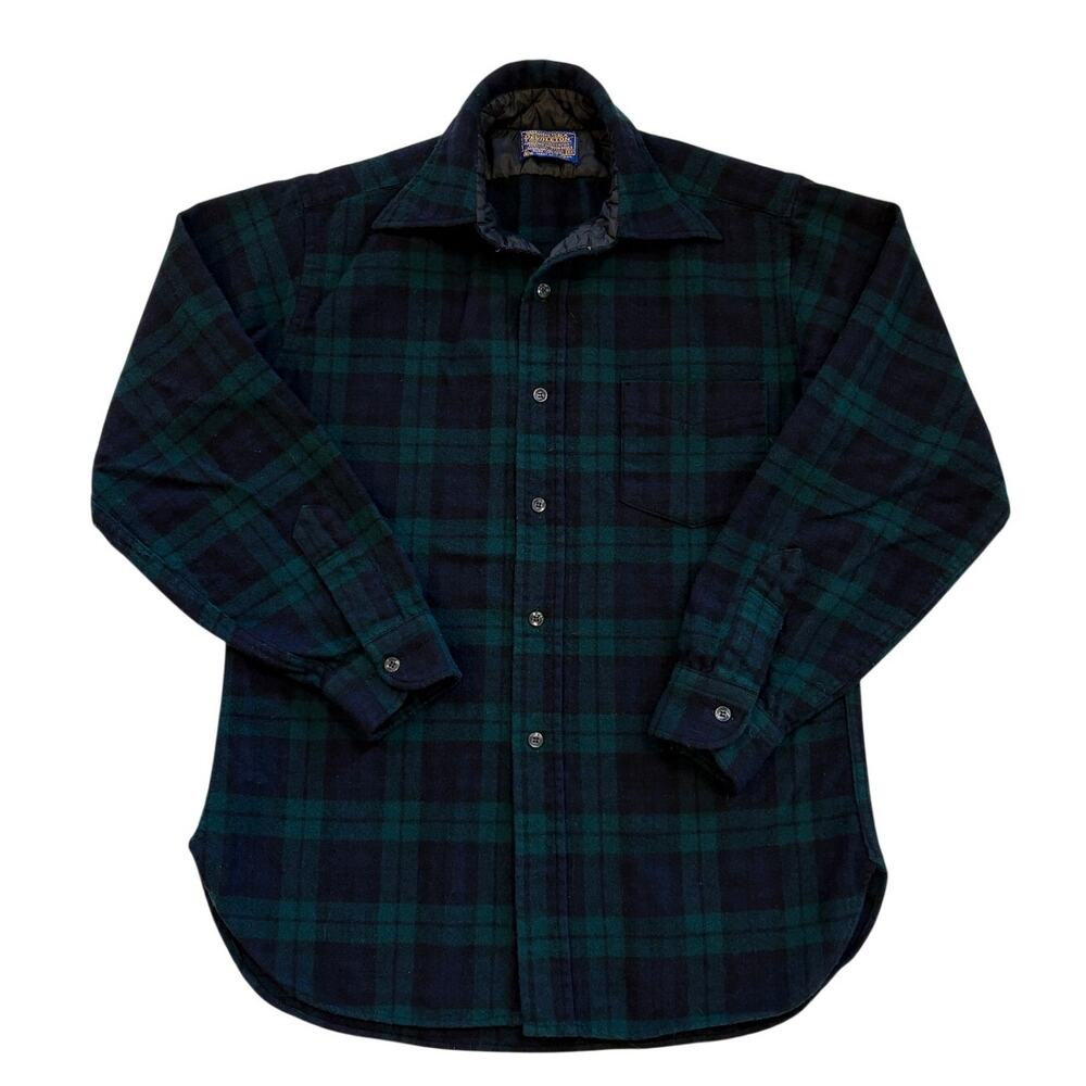 Vintage Pendleton Shirt Mens Medium Green Blue Tartan Plaid Wool Flannel USA 70s